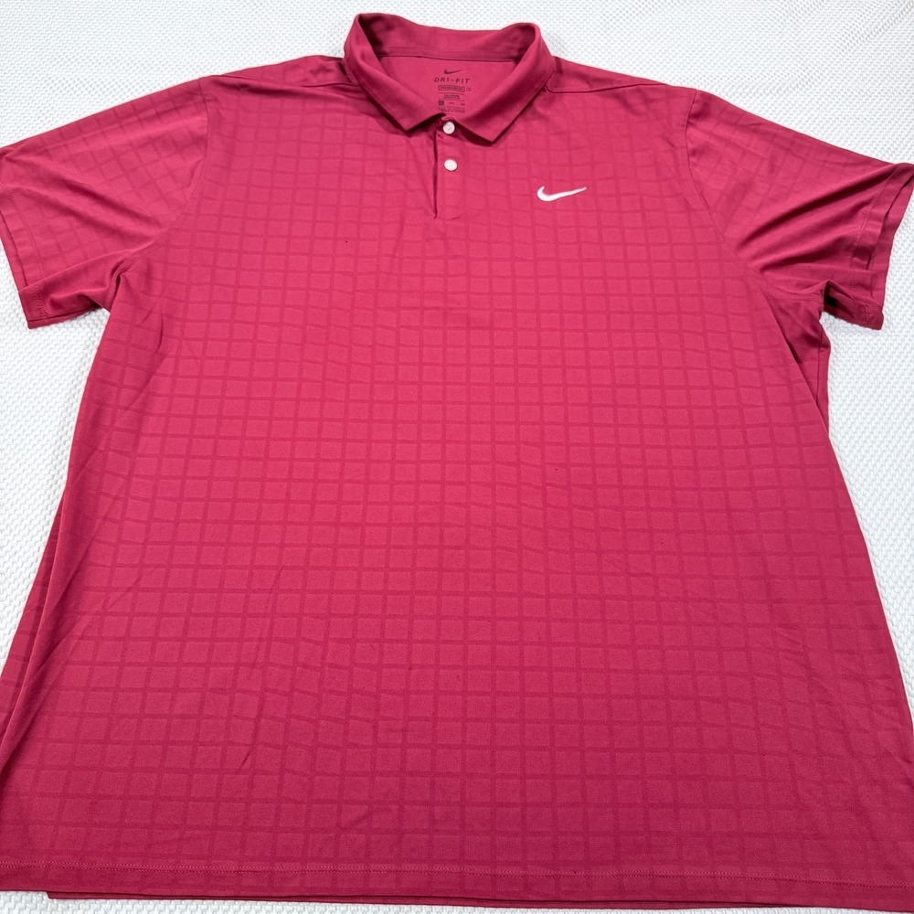 Nike Dri-FIT Men's 3XL Tall Red Grid Polo Shirt Standard Fit Golf Performance